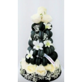 Black Macaron with White Roses & Baby Breath Tower (Medium)